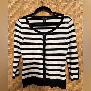 White House Black Market Black Striped Cardigan 3/4 Sleeve